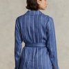 Blå Ralph Lauren randiga kavajer i linne-bomull med bälte för kvinnor
