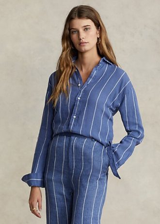 Blå Ralph Lauren Randiga linneskjortor med avslappnad passform för kvinnor