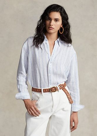 Blå Ralph Lauren Randiga linneskjortor med avslappnad passform för kvinnor
