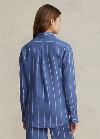 Blå Ralph Lauren Randiga linneskjortor med avslappnad passform för kvinnor