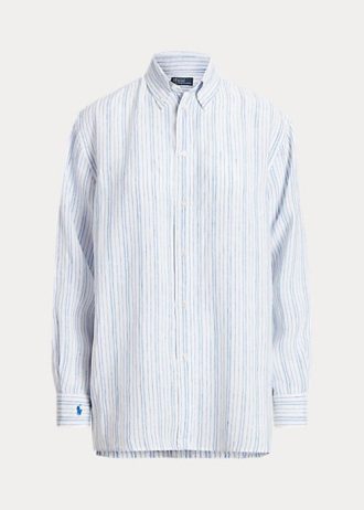 Blå Ralph Lauren Randiga linneskjortor med avslappnad passform för kvinnor