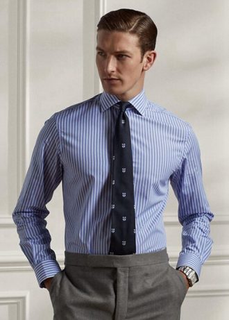 Blå Ralph Lauren Randiga Poplin formell skjortor för män