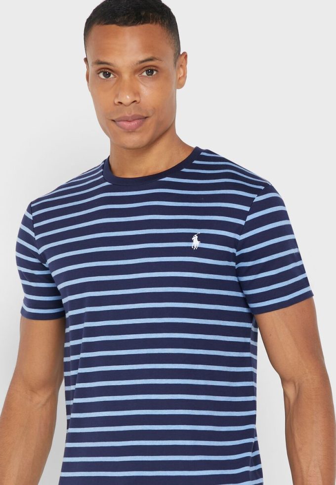 Blå Ralph Lauren randiga T-shirts med rund hals för män Blå Ralph Lauren randiga T-shirts med rund hals för män