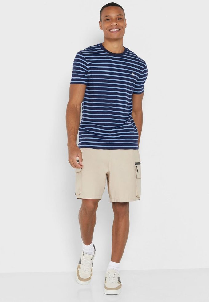 Blå Ralph Lauren randiga T-shirts med rund hals för män Blå Ralph Lauren randiga T-shirts med rund hals för män