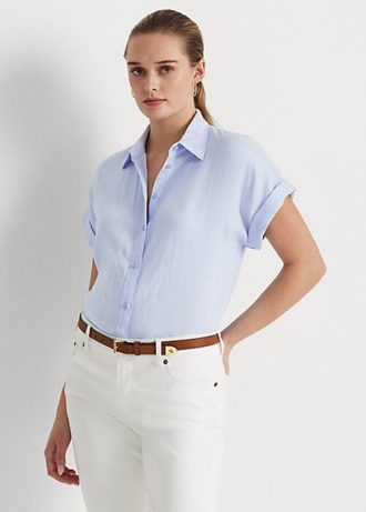 Blå Ralph Lauren skjortor i linne med Dolman-ärmar för kvinnor