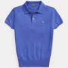 Blå Ralph Lauren Slim Fit Cashmere pikétröjor för kvinnor Blå Ralph Lauren Slim Fit Cashmere pikétröjor för kvinnor