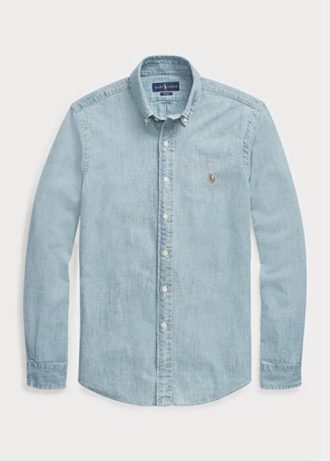 Blå Ralph Lauren Slim Fit Chambray-skjortor för män
