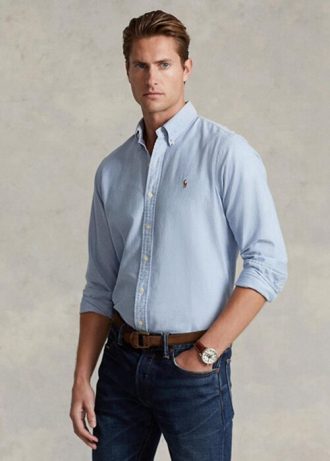 Blå Ralph Lauren Slim Fit Oxford-skjortor för män