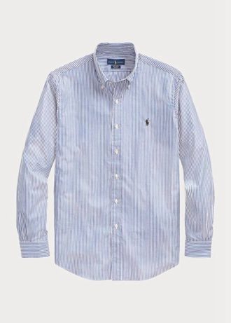 Blå Ralph Lauren Slim Fit Randiga Poplin-formella skjortor för män