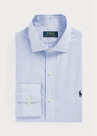 Blå Ralph Lauren Slim Fit Randiga Poplin-formella skjortor för män