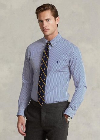 Blå Ralph Lauren Slim Fit Randiga Stretch Poplin formella skjortor för män