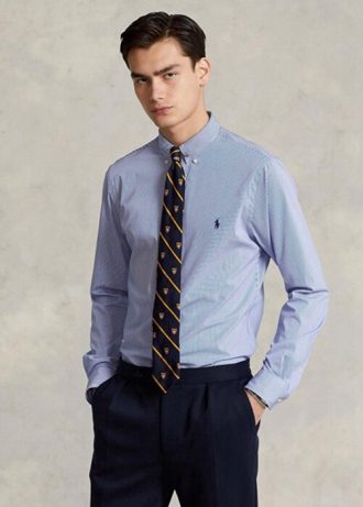 Blå Ralph Lauren Slim Fit Randiga Stretch Poplin formella skjortor för män