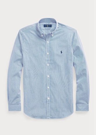 Blå Ralph Lauren Slim Fit Randiga Stretch Poplin formella skjortor för män