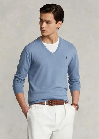 Blå Ralph Lauren Slim Fit Tröja med texturerad bomull för män