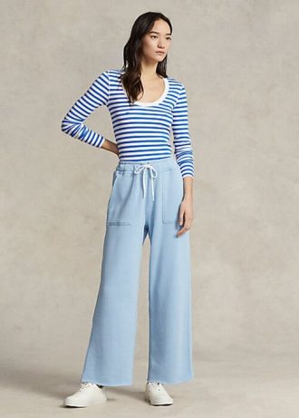 Blå Ralph Lauren Träningsbyxor i fleece med skuren fåll för kvinnor