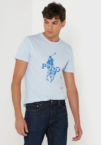 Blå Ralph Lauren tryckta T-shirts med rund hals för män Blå Ralph Lauren tryckta T-shirts med rund hals för män