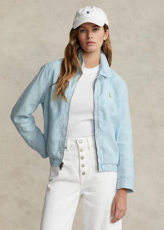 Blå Ralph Lauren vindjacka i linne för kvinnor