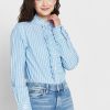 Blå randiga Ralph Lauren skjortor med volangdetaljer för kvinnor Blå randiga Ralph Lauren skjortor med volangdetaljer för kvinnor