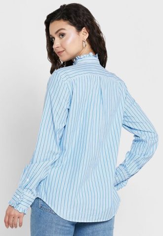 Blå randiga Ralph Lauren skjortor med volangdetaljer för kvinnor