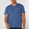 Blå t-shirts med v-ringad logotyp för män Ralph Lauren bröst Blå t-shirts med v-ringad logotyp för män Ralph Lauren bröst
