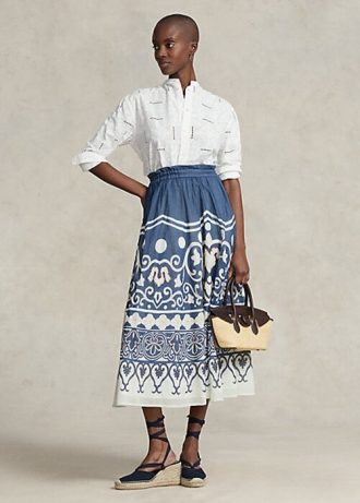 Blå/vit dam Ralph Lauren Print pärlstav voile A-line kjolar