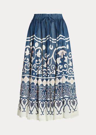 Blå/vit dam Ralph Lauren Print pärlstav voile A-line kjolar
