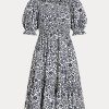 Blomma Klänning Ralph Lauren Blommig Blouson-ärm bomull Blomma Klänning Ralph Lauren Blommig Blouson-ärm bomull