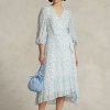 Blomma kvinnors Ralph Lauren Blommig Crinkle Georgette omlottklänning