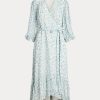 Blomma kvinnors Ralph Lauren Blommig Crinkle Georgette omlottklänning