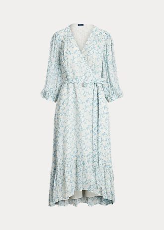 Blomma kvinnors Ralph Lauren Blommig Crinkle Georgette omlottklänning