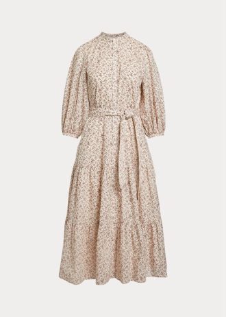 Blomma kvinnors Ralph Lauren bältad blommig bomulls-klänning