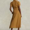 Brun dam Ralph Lauren bältad linne kort- klänning Brun dam Ralph Lauren bältad linne kort- klänning