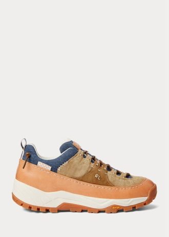 Brun / Indigo Herr Ralph Lauren Harmon Läder & Denim sneakers