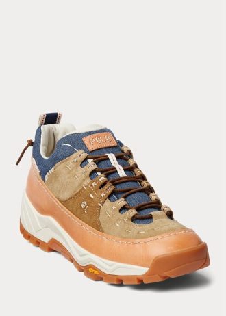 Brun / Indigo Herr Ralph Lauren Harmon Läder & Denim sneakers