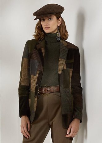 Brun / Olive Ralph Lauren Hailey Patchwork Tweed Jackor för kvinnor