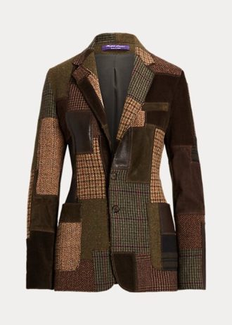 Brun / Olive Ralph Lauren Hailey Patchwork Tweed Jackor för kvinnor