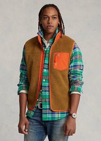 Brun Ralph Lauren Bonded Pile Fleeceväst för män