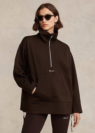 Brun Ralph Lauren fleecejacka med kvarts dragkedja för kvinnor