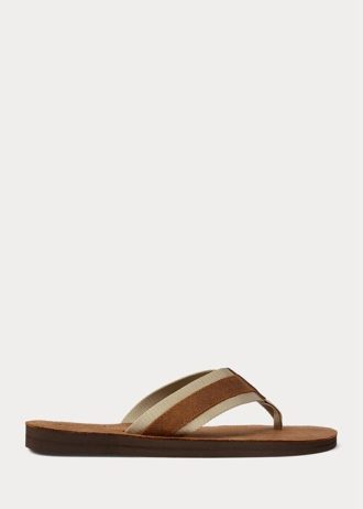 Brun Ralph Lauren Grosgrain-trim mocka flip flops för män