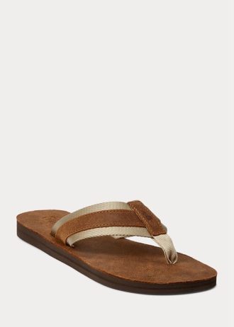 Brun Ralph Lauren Grosgrain-trim mocka flip flops för män