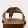 Brun Ralph Lauren Grosgrain-trim mocka flip flops för män Brun Ralph Lauren Grosgrain-trim mocka flip flops för män
