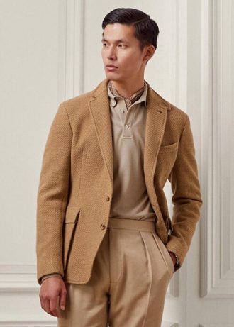 Brun Ralph Lauren Hadley sportblazers i ulltwill med struktur för män