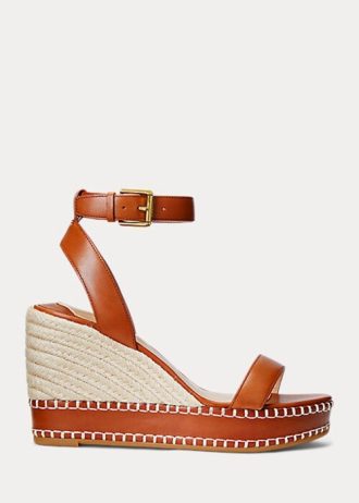 Brun Ralph Lauren Hilarie Läder Espadrille för kvinnor