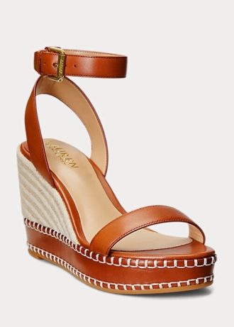 Brun Ralph Lauren Hilarie Läder Espadrille för kvinnor