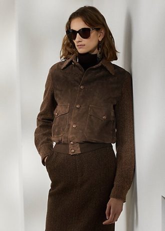 Brun Ralph Lauren Hugh lammmocka för kvinnor & Fiskbensjackor