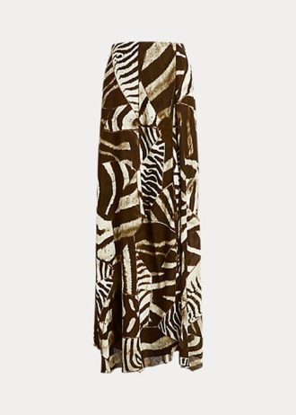Brun Ralph Lauren Liliosa Zebra-Print Linne Voile kjolar för kvinnor