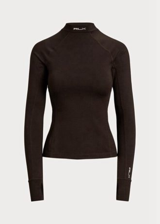 Brun Ralph Lauren Logo Jersey Långärmad Mockneck T-shirt för kvinnor