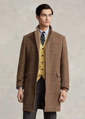 Brun Ralph Lauren Lätt ull Fiskbensöverlack för män