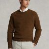 Brun Ralph Lauren mocka-patch ull tröjor med rund hals för män Brun Ralph Lauren mocka-patch ull tröjor med rund hals för män