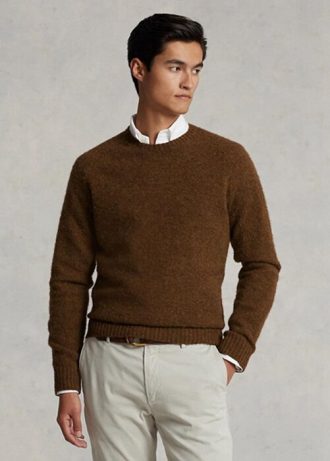 Brun Ralph Lauren mocka-patch ull tröjor med rund hals för män